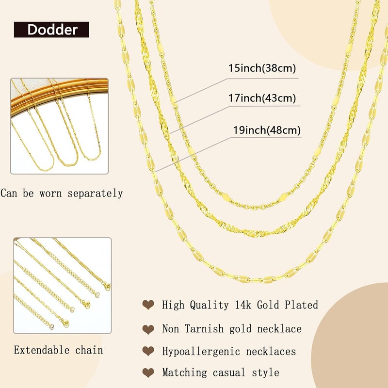 Dodder Store Gold Layered Necklaces for Women, 14K Gold Plated Dainty Gold Chain Choker Necklace Stack, Herringbone Gold Necklaces Set - Image 4